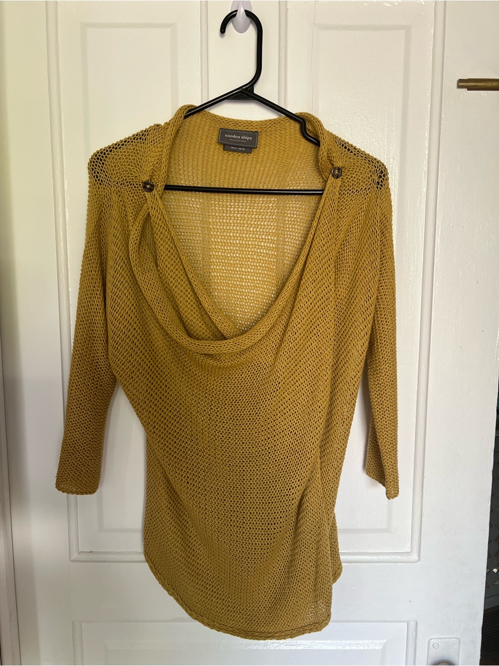 Wooden Ships Mustard Open Knit Draped Cardigan Sweater M/L Boho